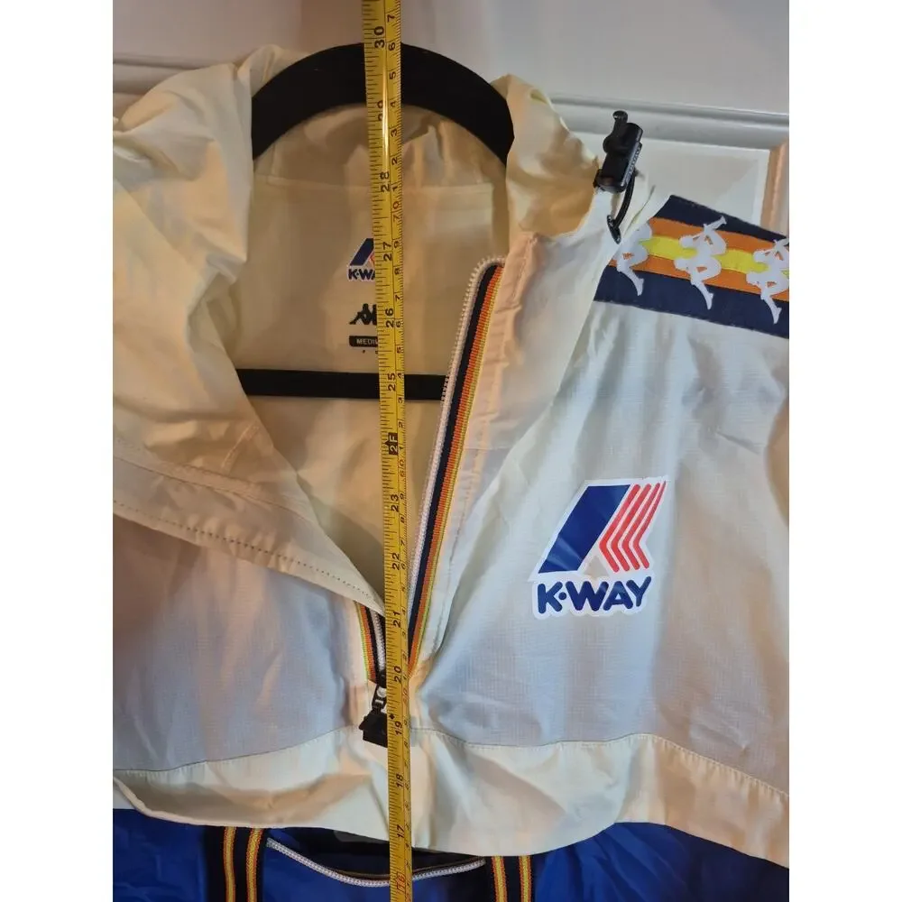 Kappa KWAY Blue White Windbreaker Jacket Medium Hoodie Italy Le Vrai Leon Banda
